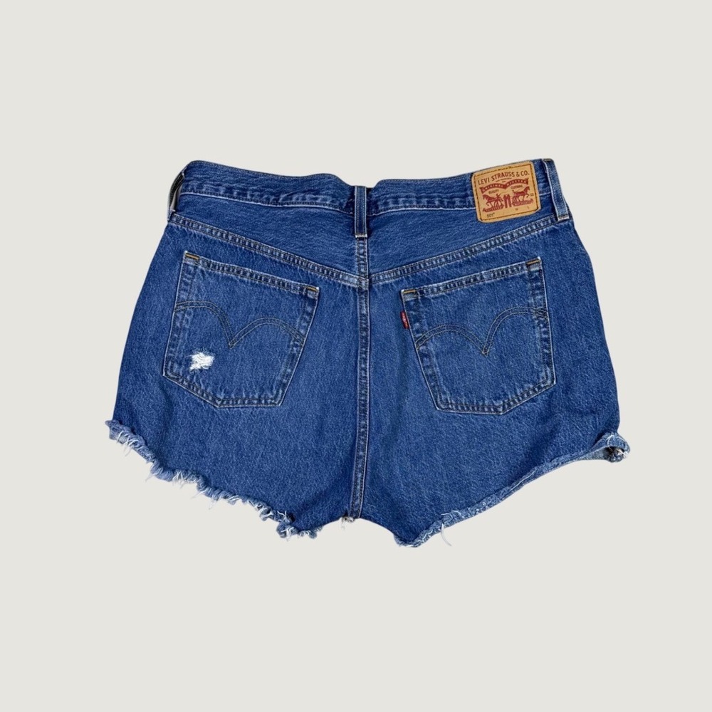 Levis 501 High Waisted Distressed Denim Shorts Medium Wash Cutoffs 33 Waist